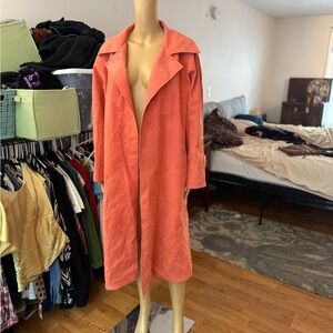 Vintage, Suede feeling, lightweight Coral Trench Coat M/L